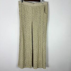 Chico's Pants 2 Beige Crochet Lace Wide Leg Boho Coastal Resort Festival Large